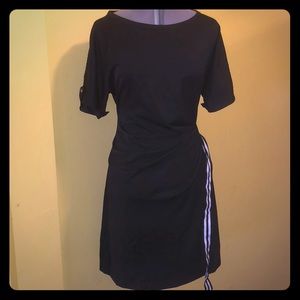 Casual, black dress with side ribbon
